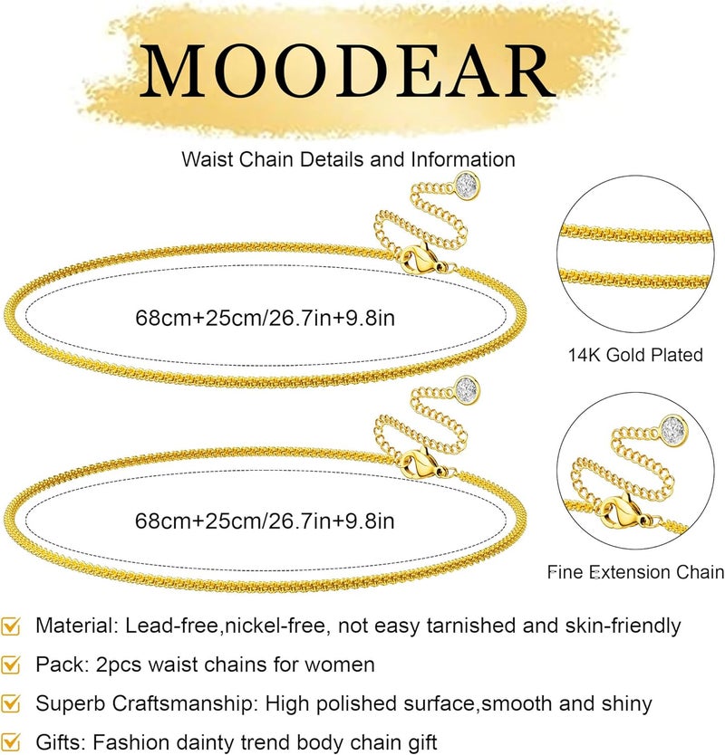 Moodear Valentines Day Gifts for Her Waist Chain for Women - Waterproof 14K Gold Plated/Silver Layered Belly Beads Chains with Drop Cubic Zirconia Body Chain Jewelry Sexy Bikini Belt for Summer Beach - Image 5